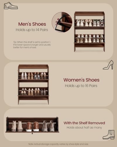 VASAGLE Narrow Shoe Storage Cabinet Organizer with 2 Flip Drawers