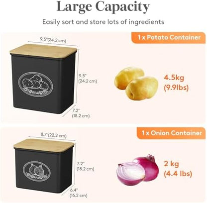 Lifewit Plastic Potato and Onion Storage Bin Box, Set of 2, Black