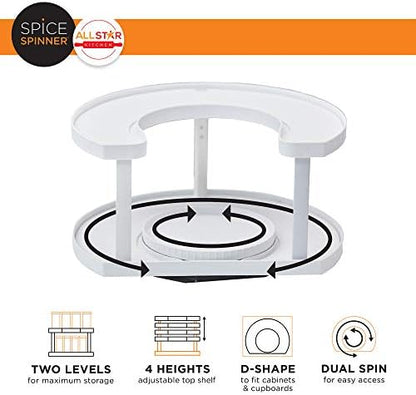 Allstar Innovations Spice Spinner Two-Tiered Spice Organizer & Holder That Saves Space, Keeps Everything Neat, Organized & Within Reach With Dual Spin Turntables