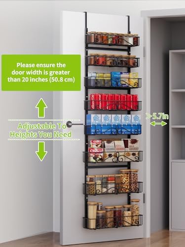 8-Tier Over Door Pantry Organizer,Heavy Duty Adjustable Metal Shelf for Pantry, Black