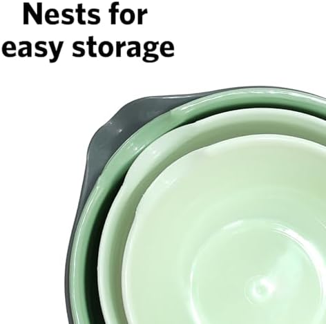 Glad Mixing Bowls with Pour Spout, Set of 4 - Nesting Plastic Bowls (1.2qt, 1.9qt, 2.8qt, and 3qt with Handle) - Non Slip Base, Dishwasher Safe Kitchen Cooking and Baking Supplies, Green