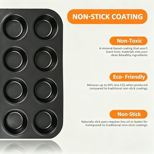 KOOMADE 10PCS Nonstick Baking Pans Set - Bakeware Sets for Cooking, Oven and Dishwasher Safe, Non Toxic, Includes Cookie Sheets for Baking, Muffin Pan, Bread Pan, Cake pan, Loaf Pan Roasting Pan Black