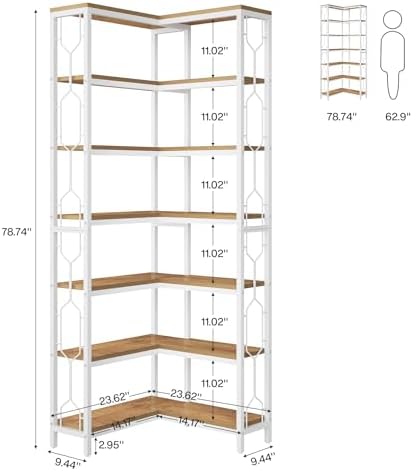 Tribesigns Corner Shelf, 7-Tier Industrial Corner Bookshelves and Bookcases