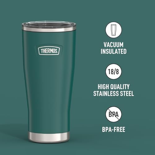 THERMOS Icon Series 24oz Stainless Steel Tumbler with Slide Lock Lid, Leakproof, Fits Cupholder, Dishwasher Safe, Griptec™ Non‑Slip Base, Keeps Drinks Hot 6 Hrs/Cold 22 Hrs, Spruce