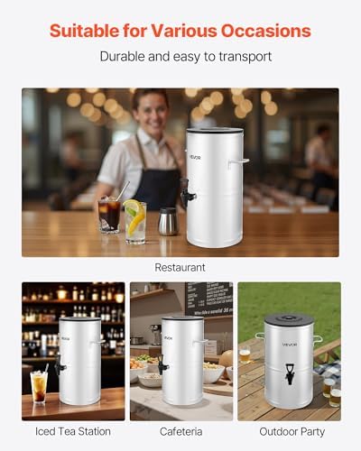 VEVOR Ice Tea Dispenser, 4 Gal/15L 304 Stainless Steel Beverage Dispenser with Spigot & Handle, Suitable for Hot and Cold Drinks, for Iced Tea Coffee Water in Cafes & Restaurants