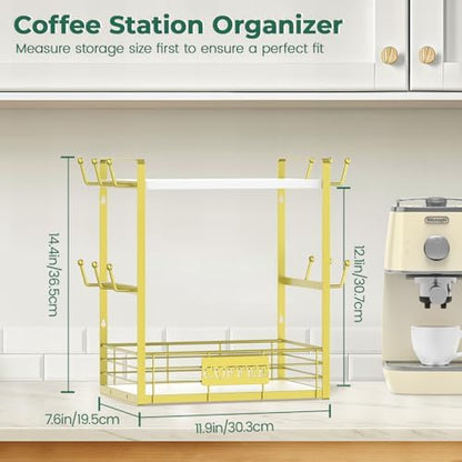 EsLuker.ly Coffee Mug Cup Holder Tree Bar Station Organizer, 2 Tier Gold