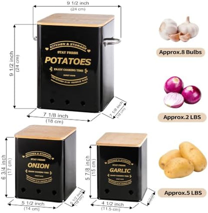 Potato Onion Garlic Storage Bin Set of 3, Metal