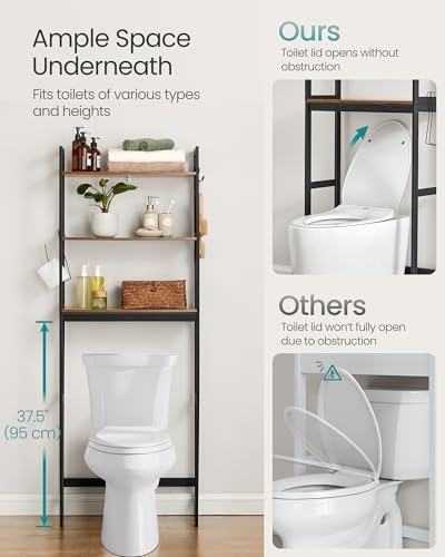 SONGMICS 3-Tier Bamboo Over The Toilet Storage, Adjustable Shelf, 66.9''H