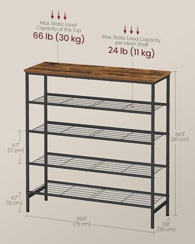 VASAGLE Shoe Rack, 5 Tiers, 18-24 Pairs, Metal Organizer Shelf