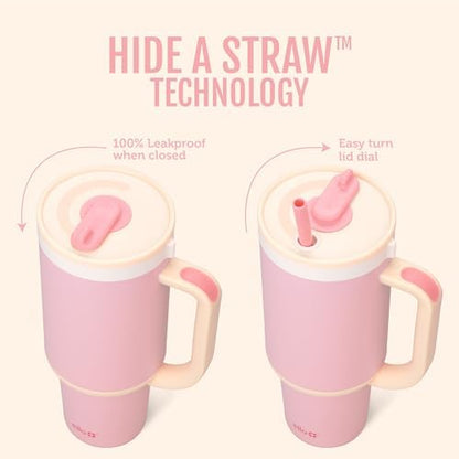 Ello Oasis Insulated Stainless Steel Tumbler with Straw, Pink Gingham, 30 Ounces (Pack of 8)