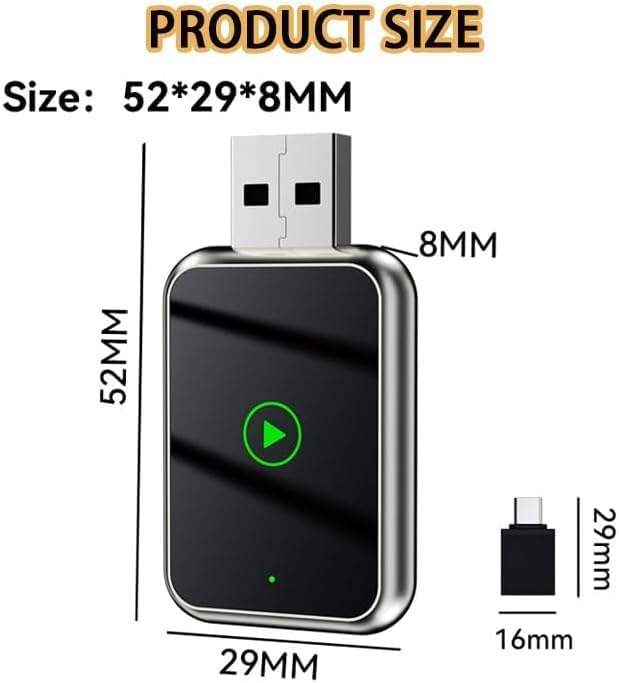 Wireless CarPlay Adapter 2-in-1 for Mercedes V-Class 2020, USB Design Plug and Play Bluetooth Fast Connection Car Accessories,C-Black