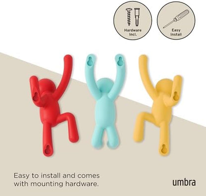 Umbra Buddy Wall Hooks, Wall Mount Coat Hooks, Set of 3, Multi-Color