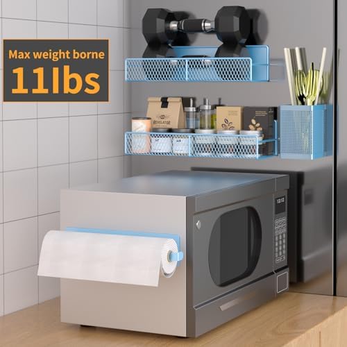 Magnetic Spice Rack for Refrigerator, 6 Pack Metal Magnetic Shelf Blue, Moveable Spice Organizer, Strong Magnetic Storage Fridge Organizer with Paper Towel Holder, Utensils Holder
