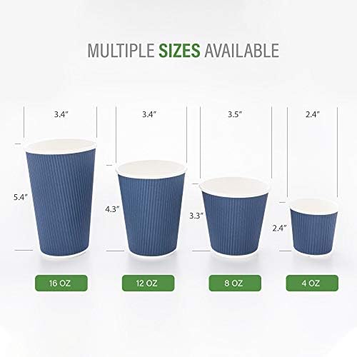 Restaurantware Ripple Wall Coffee Cups 250 Count 20 Ounce Insulated Midnight Blue Paper Cups, Rolled Rim Spill-Resistant Disposable Paper Non-Slip for Coffee, Beverages