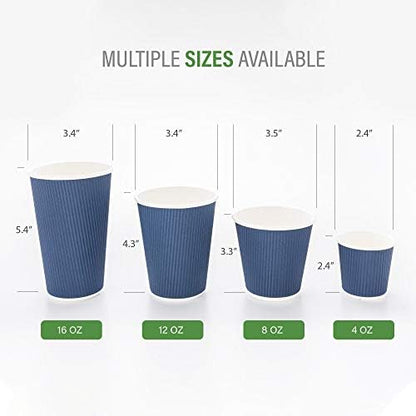 Restaurantware Ripple Wall Coffee Cups 250 Count 20 Ounce Insulated Midnight Blue Paper Cups, Rolled Rim Spill-Resistant Disposable Paper Non-Slip for Coffee, Beverages