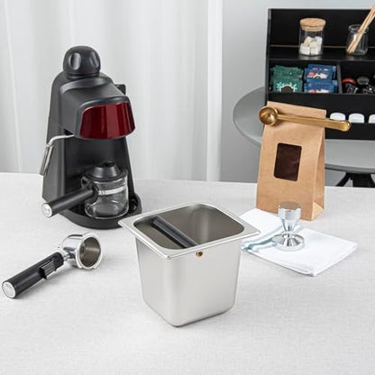 Restaurantware Espresso Knock Box - 1 Case - 6" Inch Deep Stainless Steel Basin Coffee Ground Bin - Removable Knock Bar With Non-Slip Base, Silver Coffee Puck Container For Home Barista Use
