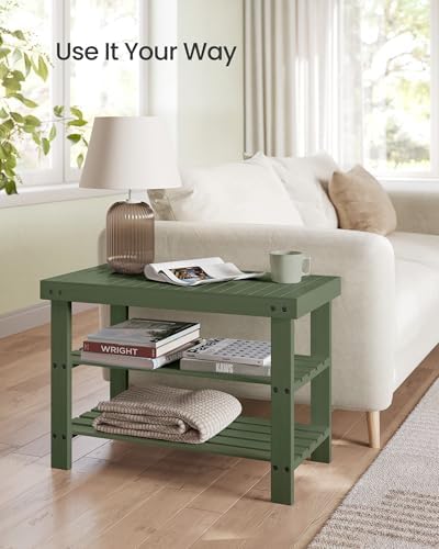 SONGMICS Shoe Rack Bench, 3-Tier Bamboo Entryway Bench, 27.6 Inches Width