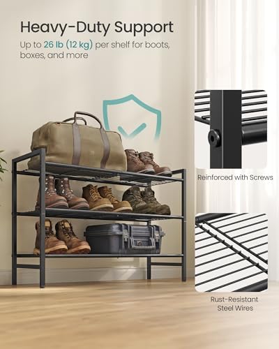 SONGMICS 3-Tier Metal Shoe Rack, Vertical Shelf, Holds up to 16 Pairs