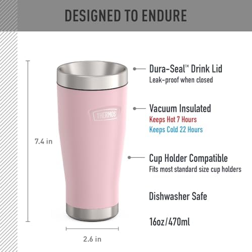 THERMOS ICON SERIES, Stainless Steel Tumbler, Sunset Pink, 16 oz