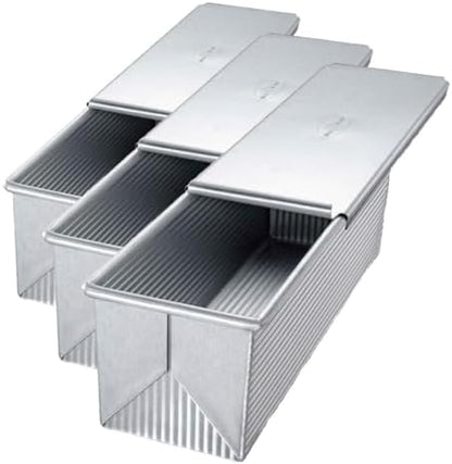 USA Pan Pullman Loaf Pan with Cover, Large w Set of 2, 13 x 4 (Pack of 3)