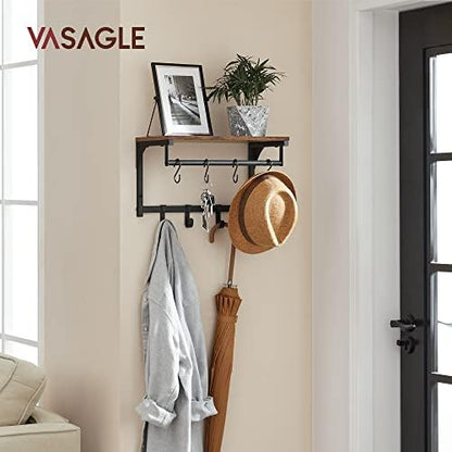 VASAGLE Laundry Room Shelf Wall Mounted, with 8 Removable Hooks