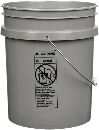 House Naturals 5 Gallon Premium HPDE Plastic Bucket - Made in USA Food Grade Storage Container, BPA Free All Purpose Pail (1, Gray)