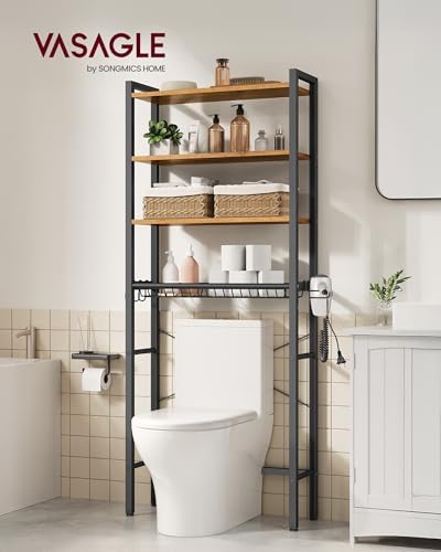 VASAGLE 4-Tier Over the Toilet Storage, Adjustable Shelves, Basket, 68.1''H