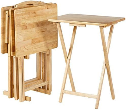 Amazon Basics Classic Foldable TV Dinner Tray Table with Storage Rack, 14.6 L x 19 W x 26 H inch, Natutral, 4-Pack