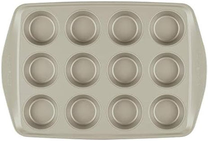Rachael Ray Nonstick Bakeware Set without Grips includes Nonstick Baking Pan with Lid and Muffin Pan / Cupcake Pan - 3 Piece, Silver