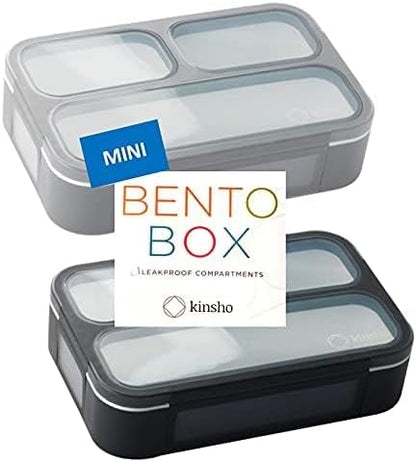 Snack Containers for Adults or Kids - MINI Bento Lunch Box | Small Leakproof Container Set for Toddlers Boys Girls, Bento-Boxes for School Daycare Travel Lunches Snacks | BPA Free | Grey Black 2 pack
