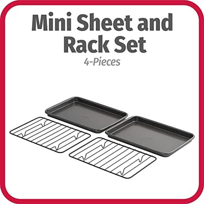 GoodCook Set of 2 Nonstick Steel 9" x 6" Toaster Oven Mini Baking Sheets with Racks, Gray
