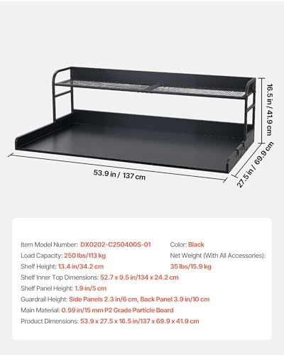 VEVOR Washer Dryer Countertop with Shelf, 54 x 27 in Wooden Washer and Dryer Topper with Shelf and 2 Hooks, Laundry Machine Topper for Laundry Closet Pantry Counter Organization and Storage, Black
