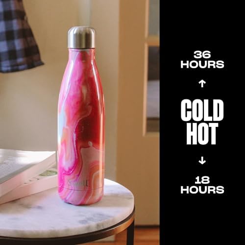 S’well Stainless Steel Water Bottle - 17 Fl Oz - Rose Agate - Triple-Layered Vacuum-Insulated Containers Keeps Drinks Cold for 36 Hours and Hot for 18 - with No Condensation - BPA-Free