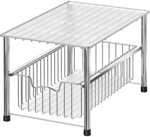 Simple Houseware Chrome Metal Stackable Storage Rack, 16.75 in L x 10.8 in W x 10.25 in H