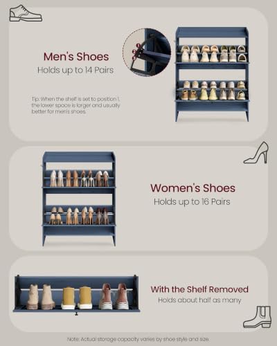 VASAGLE Narrow Shoe Storage Cabinet Organizer with 2 Flip Drawers