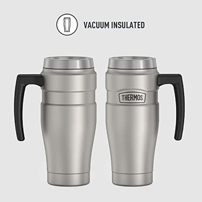THERMOS Stainless King Vacuum-Insulated Travel Mug with Handle-16oz,Matte Steel-Thermos Tumbler for Hot&Cold Drinks-Leak-Proof&Sweat-Proof Stainless Steel Coffee Mug with Lid for Commuting,(Pack of 4)