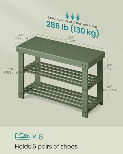 SONGMICS Shoe Rack Bench, 3-Tier Bamboo Entryway Bench, 27.6 Inches Width