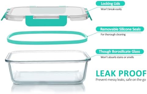 M MCIRCO 24-Piece Glass Food Storage Containers with Locking Lids,Glass Meal Prep Containers Set - Airtight Lunch Containers, Microwave, Oven, Freezer and Dishwasher,Green