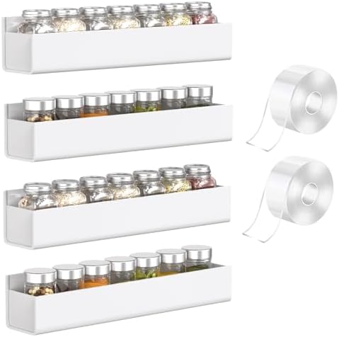 PMMASTO 4-Pack White Acrylic Spice Rack Organizers for Cabinet Doors