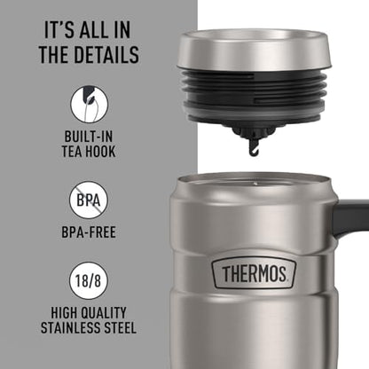 THERMOS Stainless King Travel Mug with Handle, 16oz, Matte Steel