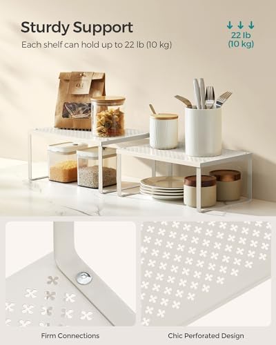 SONGMICS Set of 2 Metal Spice Racks, Stackable Expandable Shelf Risers
