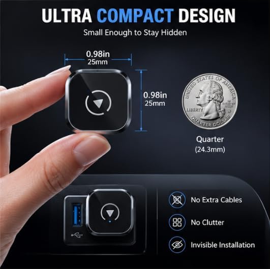 Wireless CarPlay Adapter for Jeep Gladiator 2024-2026 Pickup- Slim Mini USB Design with Type-C Extension for Stable Zero-Latency Connection