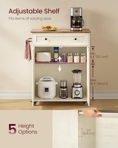 VASAGLE Mobile Kitchen Wooden Island Cart with Storage for Dining Room