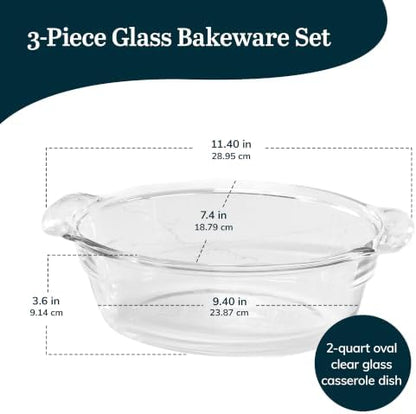 Libbey Baker’s Premium 3 Piece Glass Baking Dish Set, Stackable, Space Saving Casserole Dish with Lid Set, Baking Glassware for Casseroles, Desserts