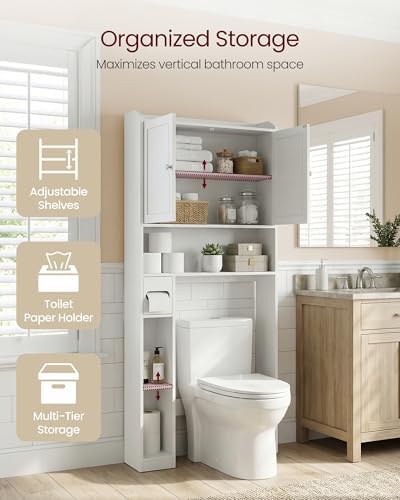 VASAGLE Over the Toilet Storage Cabinet, Doors, Adjustable Shelves, 31.1''W