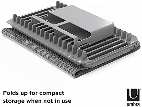 Umbra Udry Dish Drying Rack, Over Sink Foldable, 16 Slots, Dark Grey