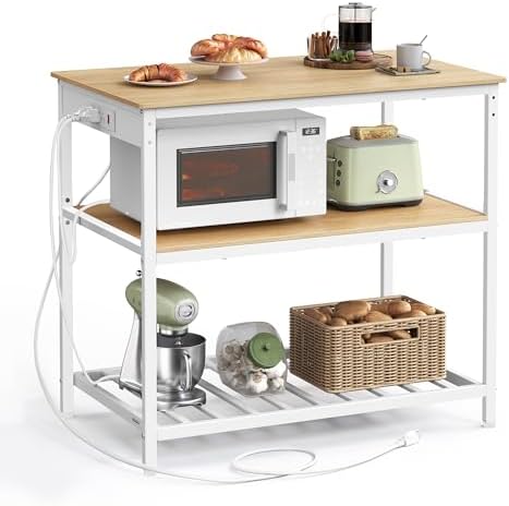 VASAGLE Kitchen Island with 3 Shelves, Storage Cabinet, Steel Structure