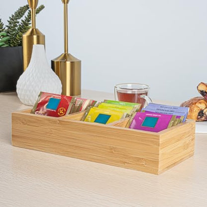 Restaurantware-9.5 x 4.25 x 2 Inch Coffee Condiment Organizer, 1 Rectangle Creamer Organizer - 3 Compartments, Break-Resistant, Bamboo Coffee Accessory Caddy, Won't Chip, For Tea And Sugar Packets