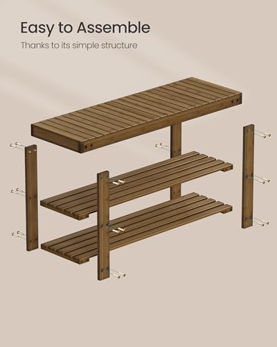 SONGMICS Shoe Rack Bench, 3-Tier Bamboo Entryway Bench, 35.2 Inches Width