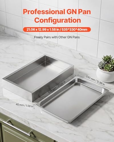 VEVOR Countertop Food Serving Display Container, 2 Tier Stainless Steel Food Salad Server Tray, Buffet Condiment Dispenser, Ice Cooled Rack with Clear Roll Top Cover, for Restaurant Hotel (1/1 Pan x2)